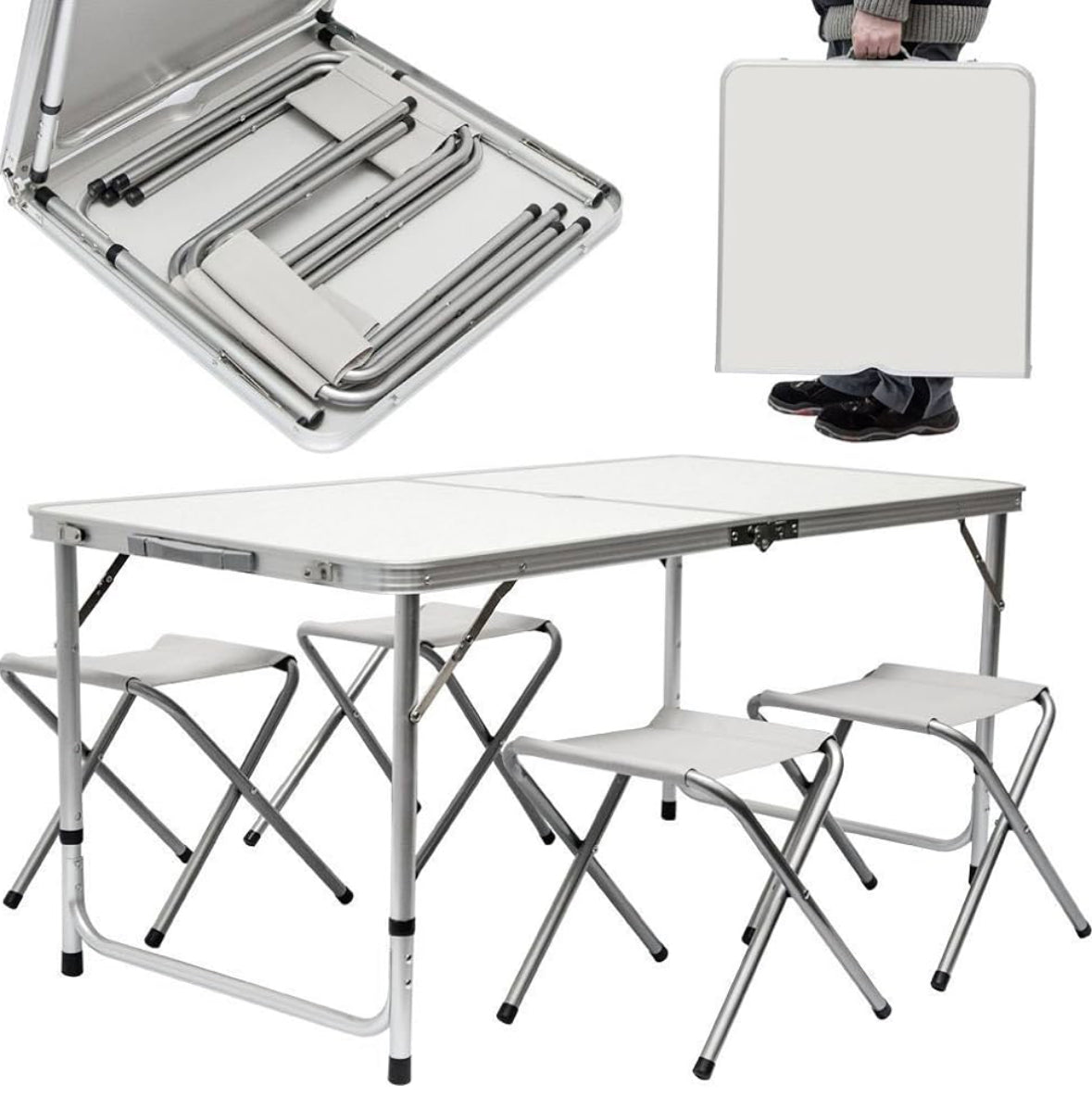 Tavolo Pieghevole 120x60x70 cm valigetta salvaspazio con 4 sedie incluse | BeSmart™