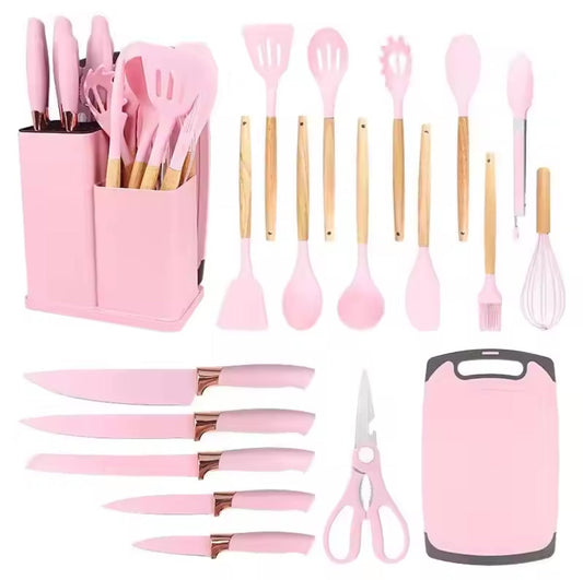 Set cucina: 12 utensili in silicone 5 coltelli acciaio inox + accessori